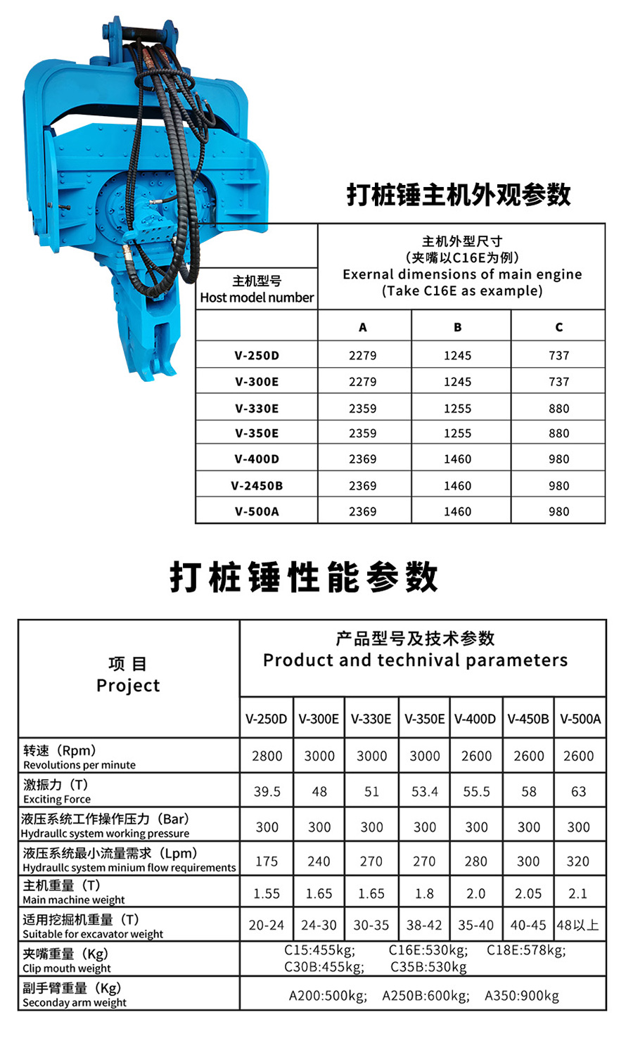 挖掘机打桩锤参数